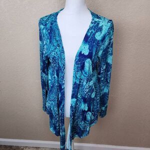 Liz Lange Teal Blue Green Paisley Knit Cardigan Large (4702)